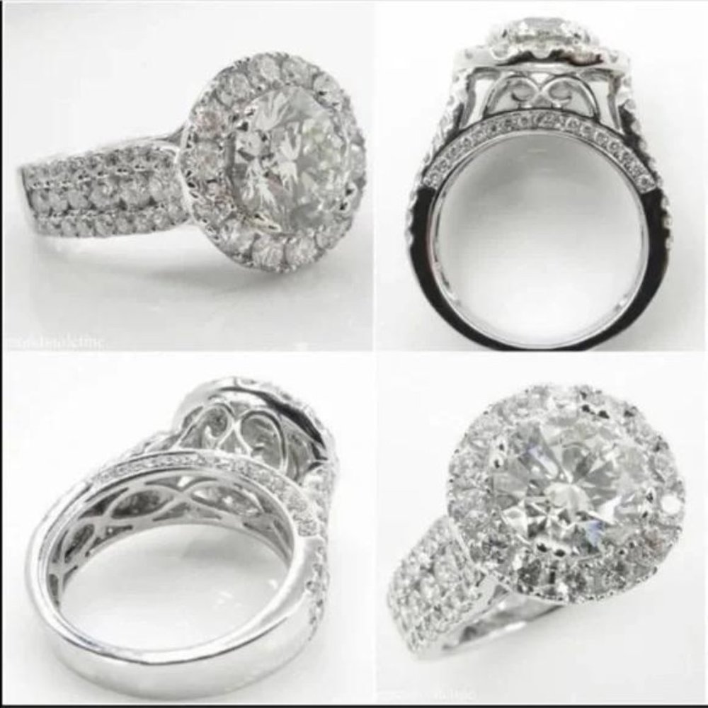 NEW 925 STERLING SILVER ROUND DIAMOND HALO RING, BEAUTIFUL RING, SHINY RING. - Picture 6 of 7
